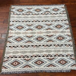 Bohemian Tribal Diamond Geometric Woven Throw Blanket Fringed